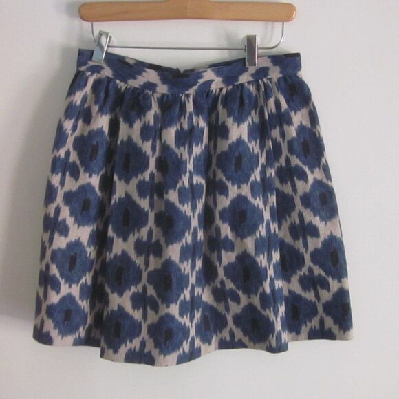Michael Kors Summer Linen A-Line Mini Skirt Size 4 Rear Zipper Blue Ikat Print - Picture 4 of 10